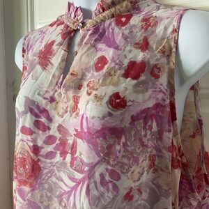 BOBEAU Size 3x Women Multicolor Floral V-Neck Sleeveless Sheer Summer Blouse 680
